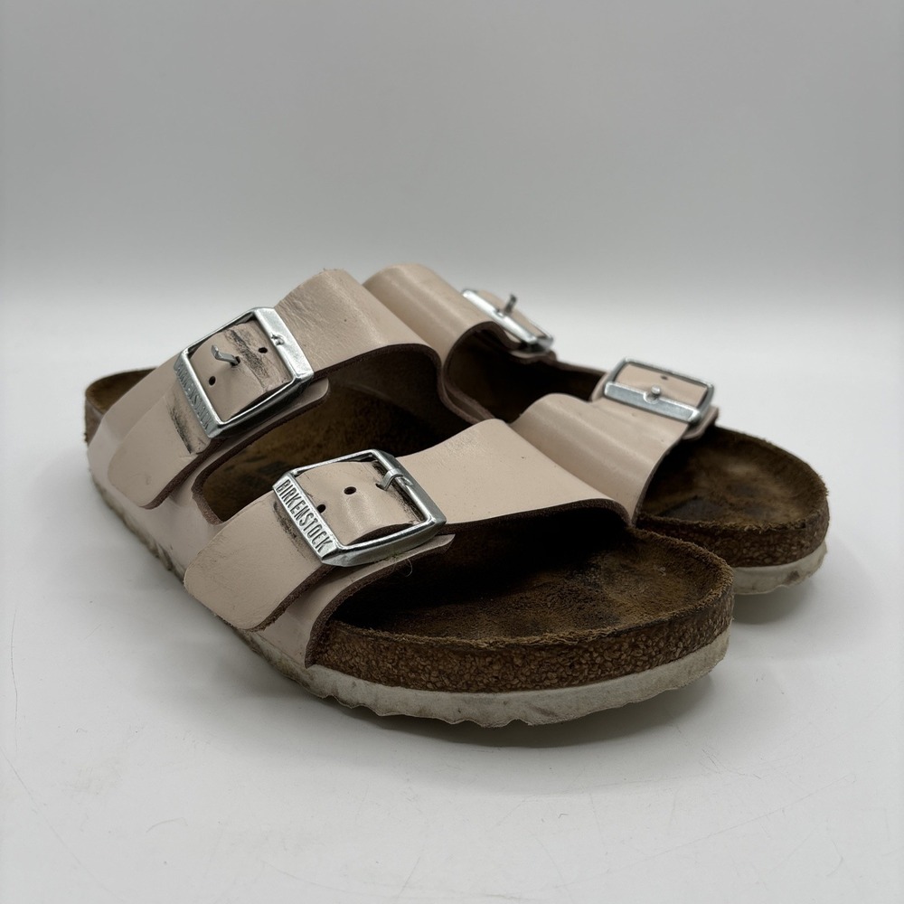 Birkenstock Arizona Birko Flor‎ Beige Nude Patent Sandals Women's Size 37 US 6